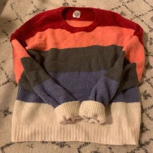 striped cozy balloon sleeve sweater